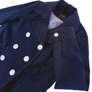 J.Crew Navy Cotton Twill Nautical Pea Coat Jacket Double Breasted Size 2 Pockets